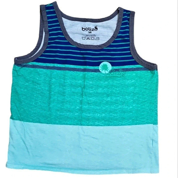 Belize Medium Retro 80's Blue Green Palm Tree Tank Top Casual Beach Y2K - Picture 2 of 6